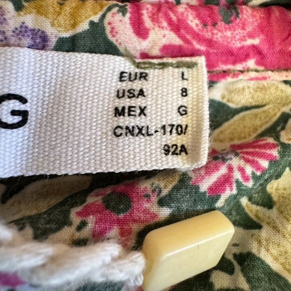 Mango Pink Green Cream Rose Floral Print 3/4 Puff Sleeve Off Shoulder Blouse - Picture 8 of 11